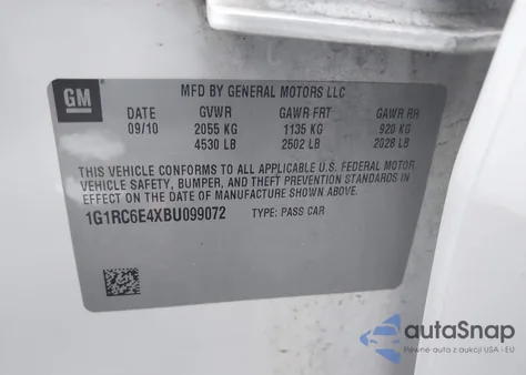 2011 Chevrolet Volt из США, поврежденный, VIN 1G1RC6E4XBU099072